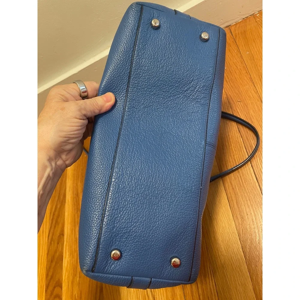 Coach Tote Bag Blue Pebbled Leather Shoulder Bag F54687 Large